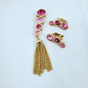 Sarah coventry brooch pink earrings tassel